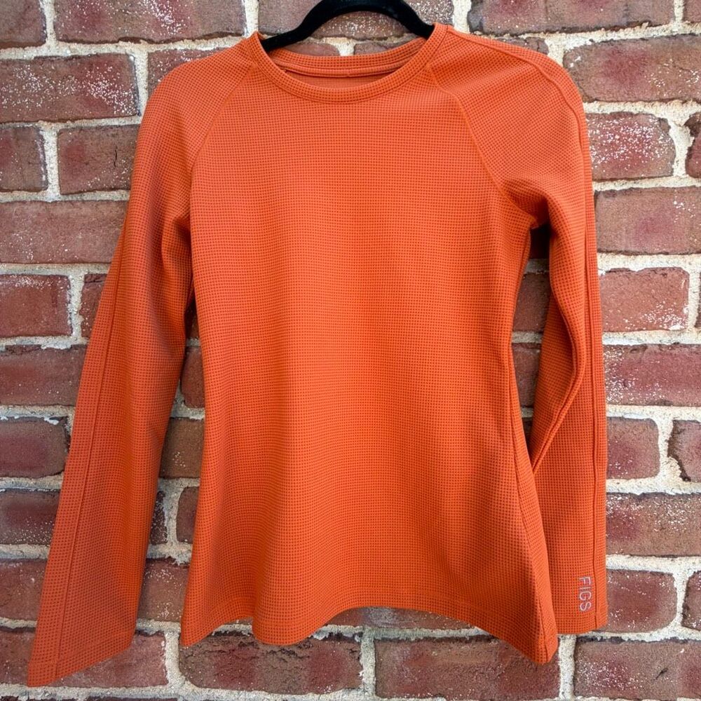 FIGS Waffle Knit Underscrub Crew Neck long sleeve orange Womens XL NEW